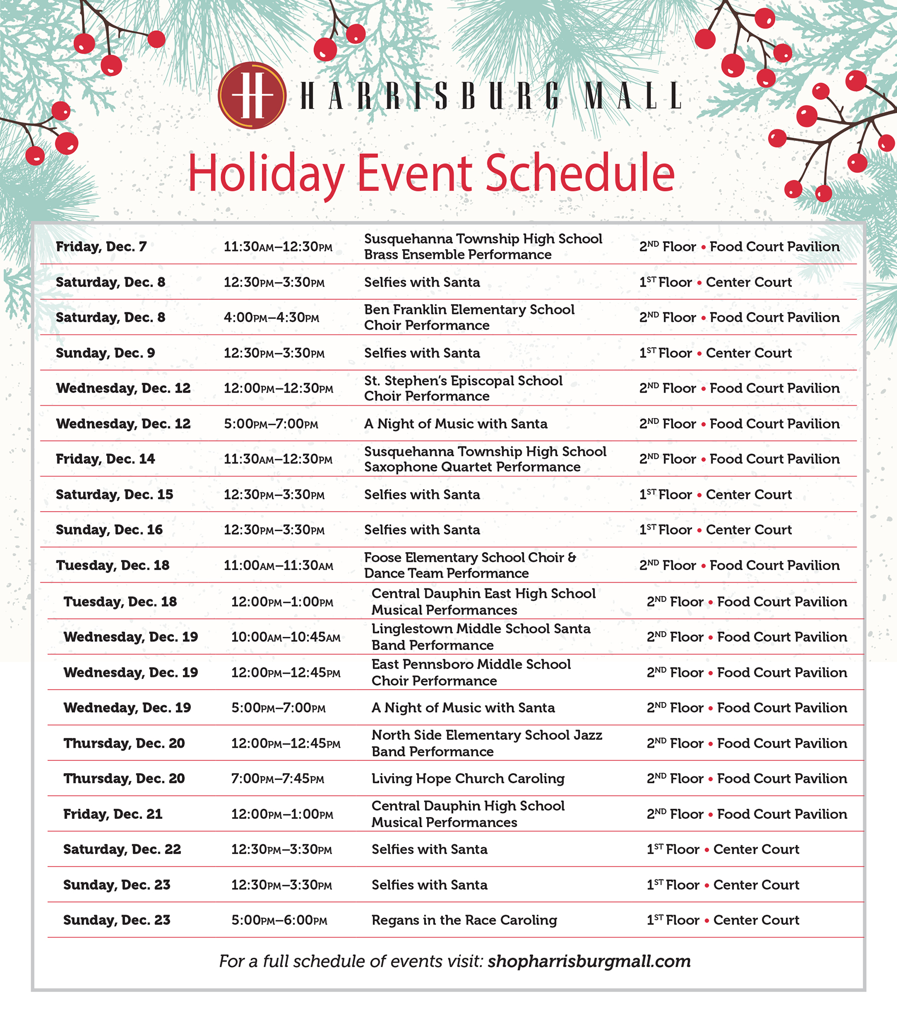 Harrisburg Mall Events and Seasonal Retailers for 2018 Holiday Season