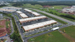 An arial view of Ashburn Crossing along the west side of Loudoun County Parkway.