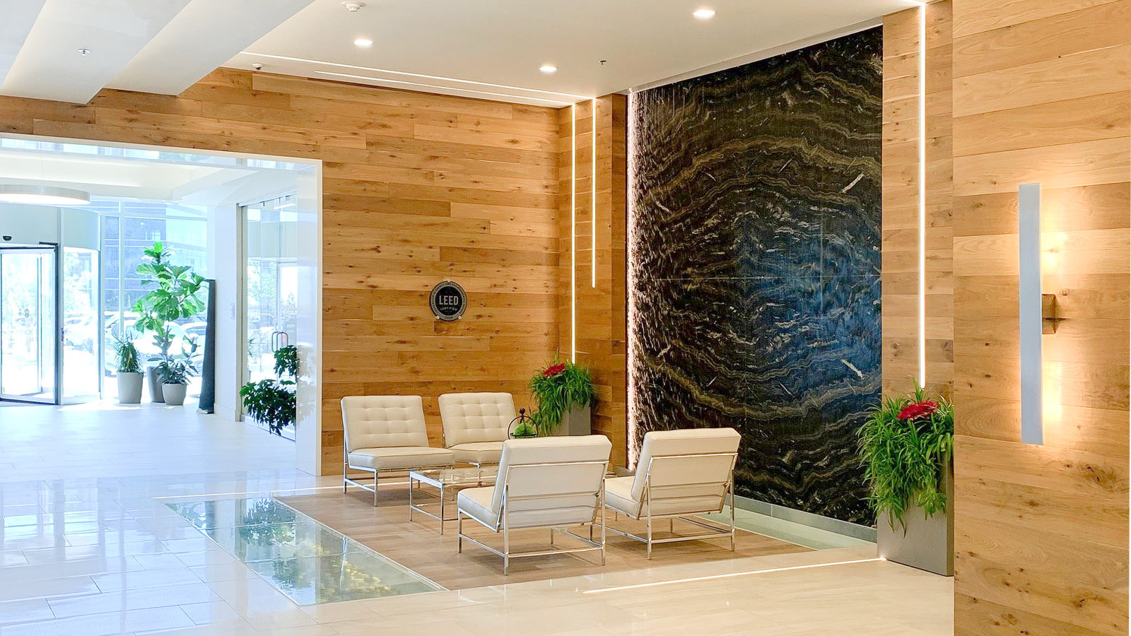 LEED certified interior lobby at Valley Grove in Pleasant Grove, UT