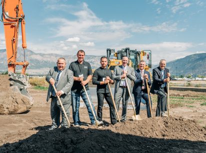 Pictured at the September 29th groundbreaking event are (from left to right): Brad Slater, Marriott-Slaterville City Council; Brent Bailey, E.K. Bailey Construction; Mike Medina, Mountain West Commercial Real Estate; Daniel Thomas and Scott Gifford, St. John Properties; Val Hale, former Executive of the Utah Governor's Office of Economic Development.