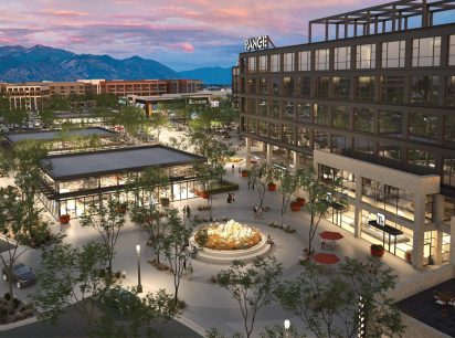 Conceptual rendering of the central promenade at Valley Grove in Pleasant Grove, Utah.