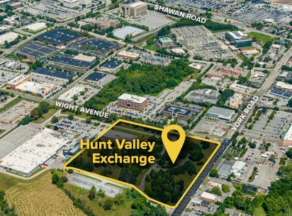 Hunt Valley Exchange will include two single-story flex/R&D buildings, each containing 46,120 square feet of space, as well as an inline retail building offering 8,125 square feet of space and two retail pad sites comprising between 3,000 and 6,000 square feet each.