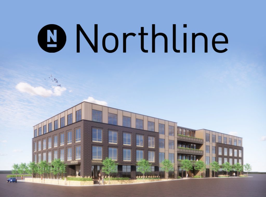 The four-story building at Northline is designed to earn LEED certification and will offer high-quality finishes, floor-to-ceiling windows, as well as 15,500 square feet of ground floor retail and restaurant space.