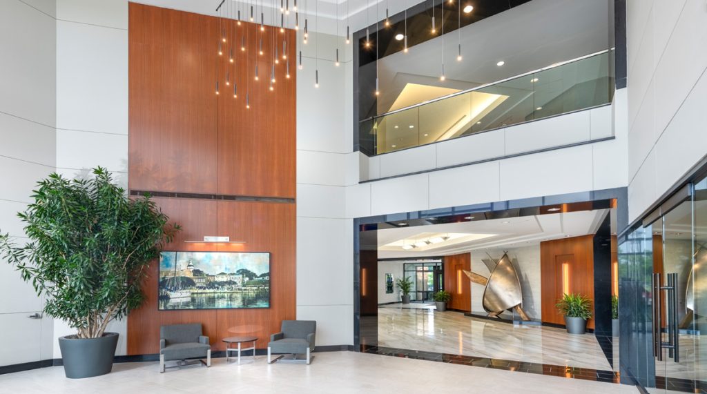 The lobby at 888 Bestgate Road, a multi-story Class 'A' office  building in Annapolis, MD
