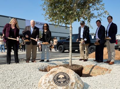 Pictured at the ribbon cutting event from left to right: Brooke Harlander, St. John Properties; Gary Farmer, Greater Austin Economic Development Corporation; Conchita Gusman, City of Georgetown Economic Development; Ed St. John, Larry Maykrantz, and Sean Doordan, St. John Properties.