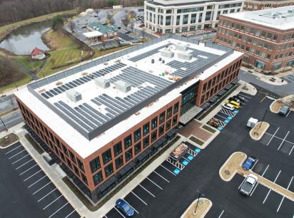 Rooftop solar installation at Maple Lawn mixed-use community in Fulton, Maryland.