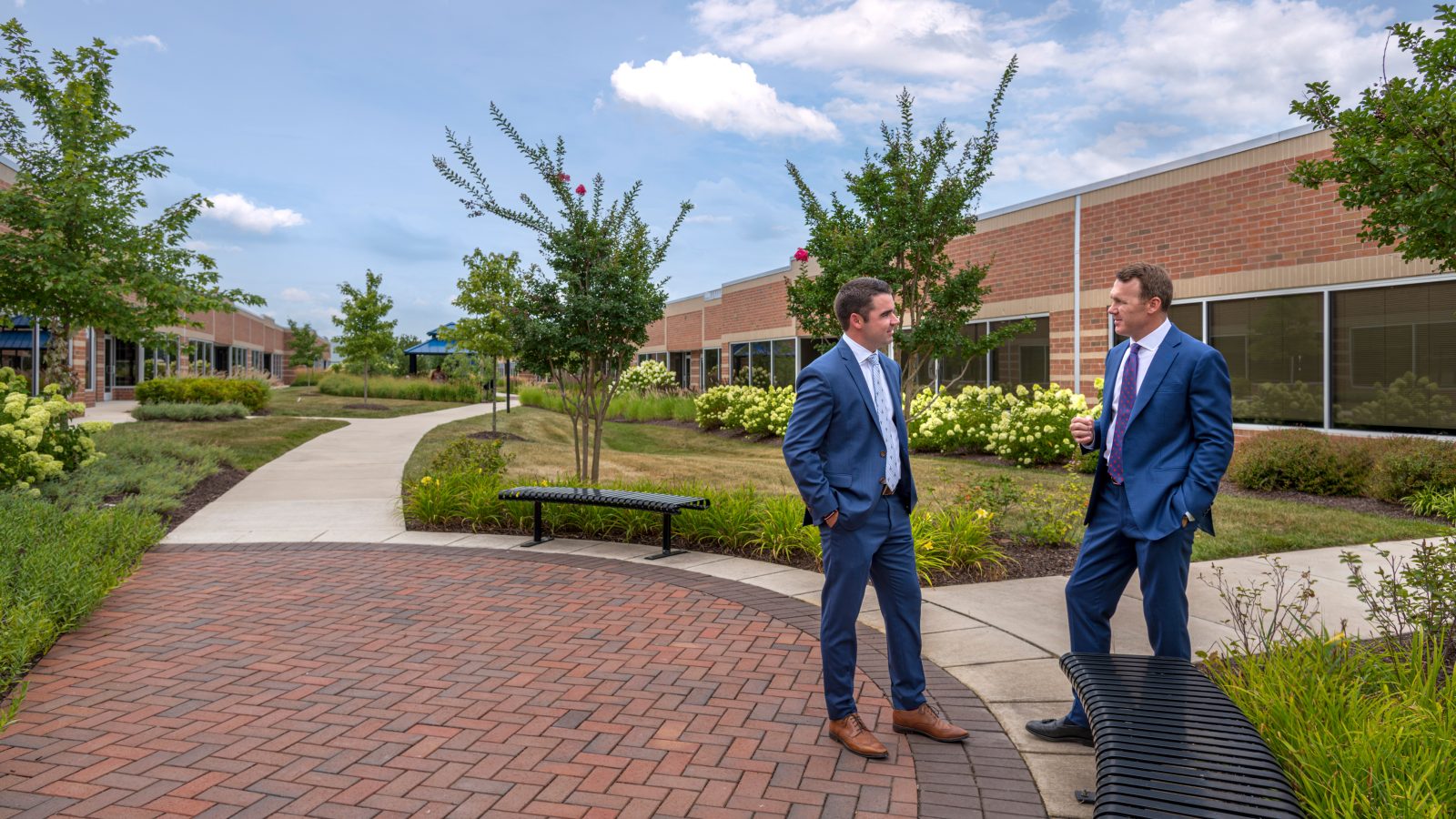 Single-story office building plaza