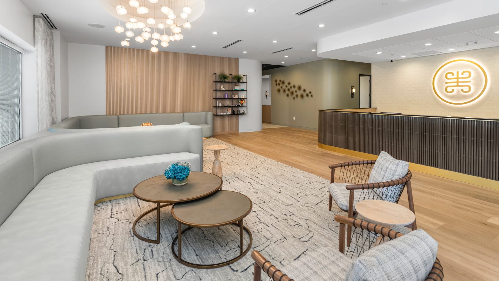 Single-story office building interior